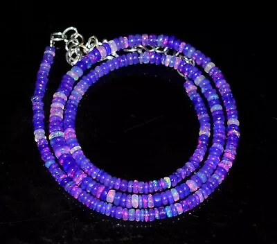 Natural Ethiopian Welo Fire Purple Opal Beads Necklace 925 Silver 3-6MM Opal • $22.99