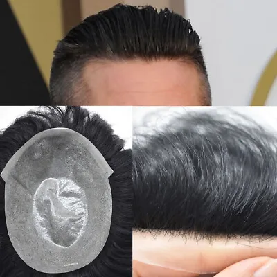 Mens Toupee Hairpiece 0.06mm Thin Skin Invisible V-Loop Poly Pu Hair System Wig • $149