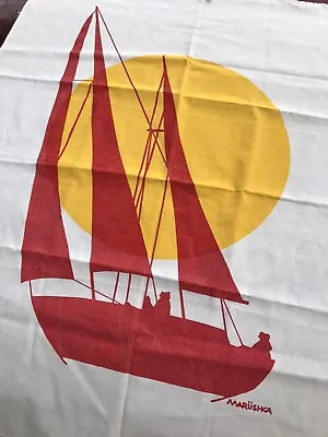 Large Yellow Sun Red Sailboat Vintage Marushka Silkscreen Unframed Canvas Print • $75