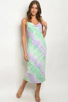 Mint Green And Lavender Tie Dye Drop Neck Pencil Dress Size Large Summer Travel • $29.95