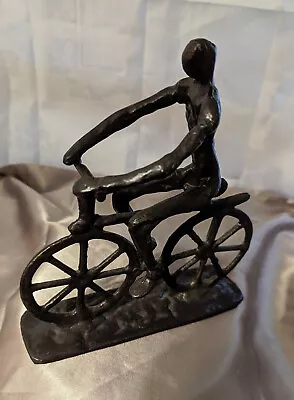 $19 • Buy Mid-Century Metal Brutalist-Style Bicyclist Sculpture