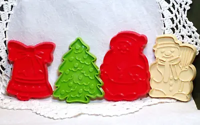 Vintage Cookie Cutter Set - Snowman W/ Broom Bell W/ Bow Santa Tree Christmas • $9.45