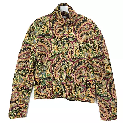 Ubu Womens Jacket Sz M Multicolor Lined Full Zip Crinkle Sparkle Paisley Pockets • $19.95