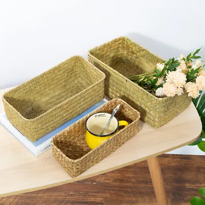 £7.69 • Buy Natural Seagrass Woven Storage Basket Handmade Seaweed Boxes Kitchen Organizer