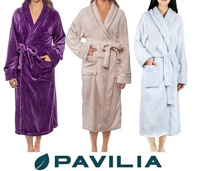 Womens Fleece Robe With Waffle Trim Plush Warm Long Spa Night Bathrobe Sleepwear • $28.99