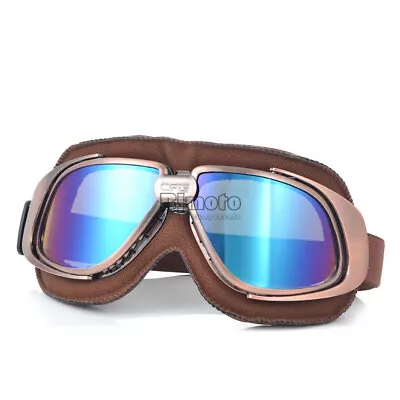 Motorcycle Goggles Retro Vintage Aviator Pilot Cruiser Cafe Racer Helmet Eyewear • $9.79