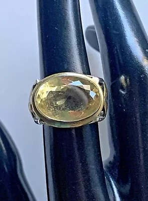 Vintage Large Oval Yellow Citrine Sterling Silver Gold Vermeil Leaves Ring 7 • $29.95