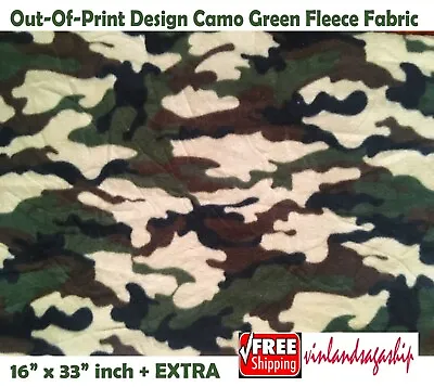 Camo Green Brown Out-Of-Print Fleece Fabric 16   X  33  Inch + Extra FREE SHIP  • $10.99