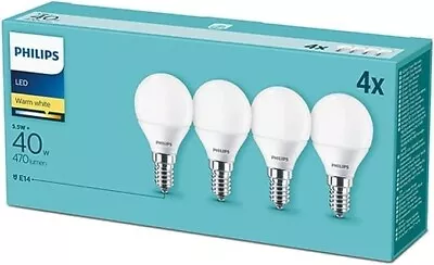 Philips LED 5.5W Frosted Golfball Light Bulb SES E14 Non-Dim Warm White - 4pack • £13.98