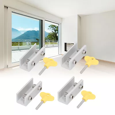 4 Sets Window Door Frame Locks Security Stopper With Key Home Office Supplies♡ • $14.47