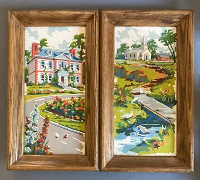 Oil Paint By Number Lot Of 2 Colonial Scenery 8” X 16” Framed Vintage • $25