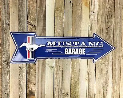 Ford Mustang Garage 20  Arrow Blue Metal Tin Sign Vintage Garage Man Cave Shop • $23.95