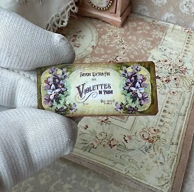 Dollhouse Miniature Antique FRENCH Ad Sign EXTRA FINE SOAP Violet Perfume 1:12 • $9.95
