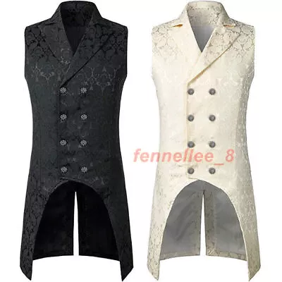 Mens Victorian Suit Vest Steampunk Gothic Medieval Waistcoat Slim Fit Dress Coat • $32.74