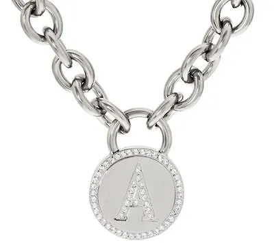 QVC Crystal Pave Circle Disc Initial Rolo Charm Bracelet One Size Fits All  • $46.40