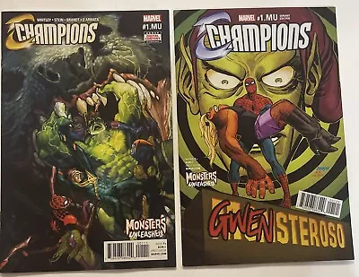 Champions: #1.MU Monsters Unleashed Variant NM/VF Marvel 2017 (2 Book Lot) • $11.99