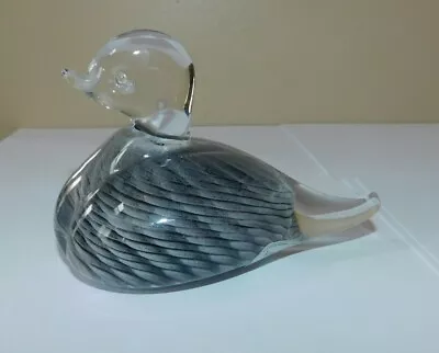 Signed Marcolin Art Crystal Grey Duck Sweden Sticker Etched Signature Bird MCM • $28