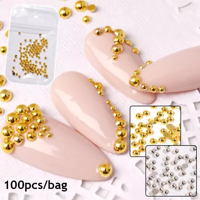 100PC/Bag Solid Semicircle Metal Studs 3D Nail Rivet Metallic Beads Manicure Art • $1.32