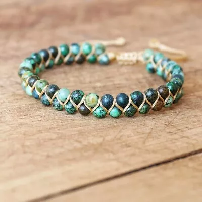 Natural Stone African Turquoise Handmade Braided Bead Healing Women Men Bracelet • $11.88