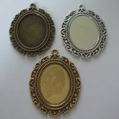 £2.99 • Buy OVAL ANTIQUE SILVER BRONZE GOLD CAMEO CABOCHON PENDANT SETTING 40x30mm TRAY C07
