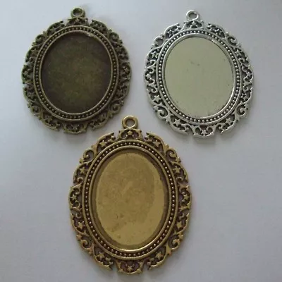 OVAL ANTIQUE SILVER BRONZE GOLD CAMEO CABOCHON PENDANT SETTING 40x30mm TRAY C07 • £3.99