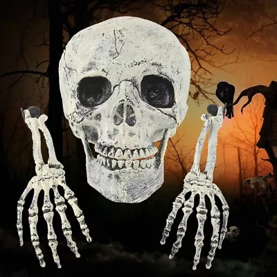 3Pcs Halloween Skeleton Decorations Skull Spooky Hand And Head Set Scary Decors • £6.89