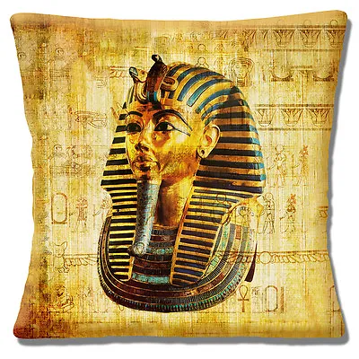 Tutankhamun Mask Cushion Cover 16x16 Inch 40cm Egyptian Theme Ancient Symbols • £10.95