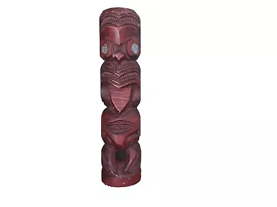 Vintage Hand Carved Maori Tiki Bar Sculpture Totem Wood Mother Of Pearl • $40.80