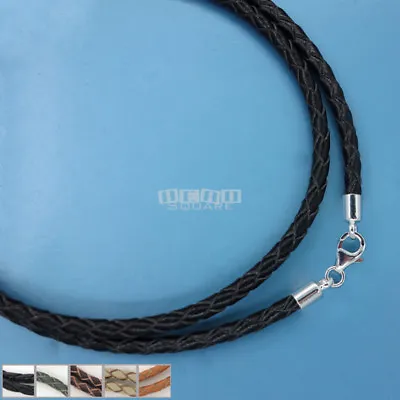 Sterling Silver 3mm Braided Genuine Leather Cord Necklace/Bracelet Lobster Clasp • $9.36