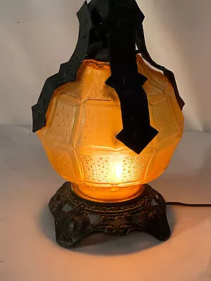 MCM Gothic Medieval Amber Crackle Bubble Plastic Foe Glass Swag Table Light Lamp • $19.97