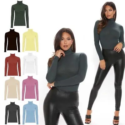 Women Ladies Long Sleeve Polo Neck Turtle Roll High Neck Jumper Top Sizes S-XL • £5.95
