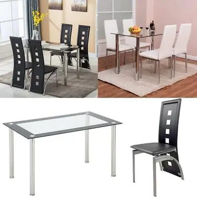 5 Piece Dining Set Glass Table And 4 Chairs Kitchen Breakfast Furniture New • $148.95