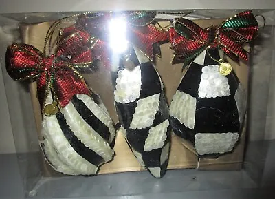 MacKenzie Childs CAPIZ Fancy Finial Ornaments Set 3 Christmas New+Box • $99.95