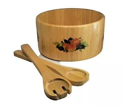 Decorative Wood Salad Bowl And Servers Thailand Vintage • £23.74