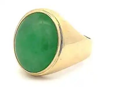 Antique 18x15 Natural Green Jade Large Men's Ring 14k Yellow Gold Over Jade Ring • $259.28