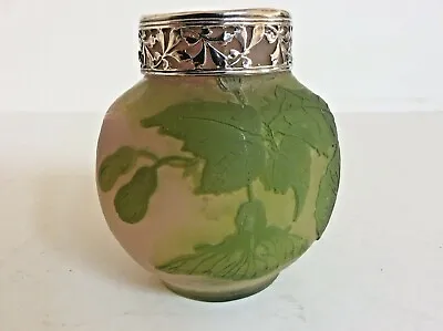 Antique Galle Signed Cameo Glass Vase With A Silver Collar • £435