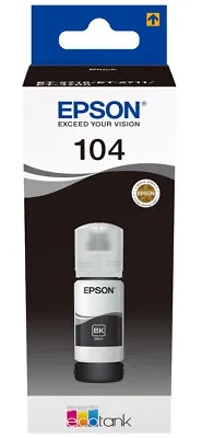 Epson 104 Black Ink Bottle EcoTank ET-2815 ET-2820 ET-2821 ET-2826 ET2830 ET2840 • £12.27