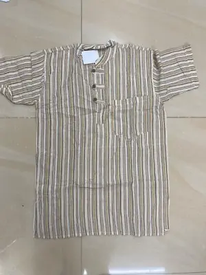 Beige Short Sleeved Striped Festival/boho Shirt (d1) • £8.99