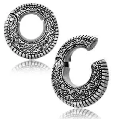 Pair 2g (6mm) Tribal Hoops Hinged Magnet White Brass Ear Weights Plugs  • $47.24