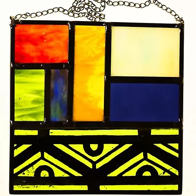 Stained Glass Window Panel Featuring 19th Century Glass Fragment Bright Colors • £52.37