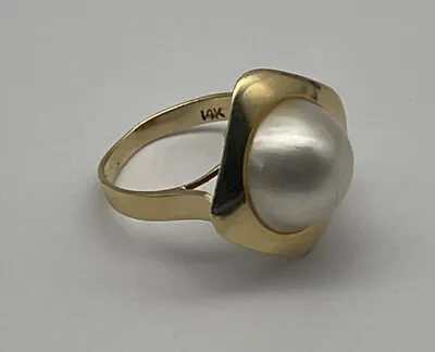 Antique 14K Yellow Gold Cultured 15mm Mabe' Pink Pearl Ladies Cocktail Ring • $365