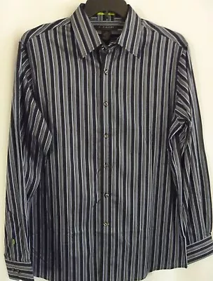 New J. Ferrar Men's Shirt Large Blue Black Stripes Modern Fit Long Sleeves • $19.19