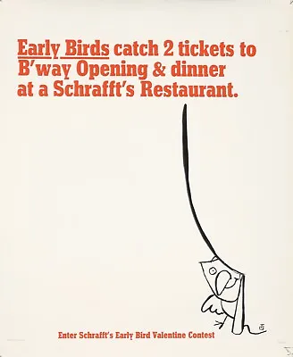 Original Vintage Poster Ungerer Schrafft's Early Bird Valentine Contest Curtain • $250