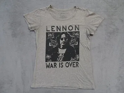 John Lennon War Is Over Floral Portrait Women Top XS Gray Beatles Yoko Ono • £8.67