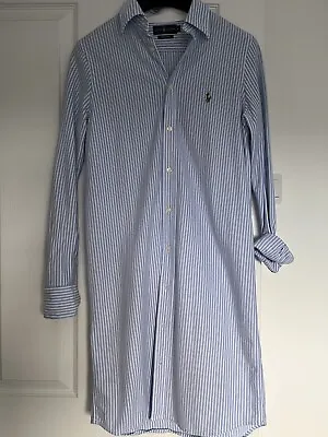 Polo Ralph Lauren Long Sleeve 100%Cotton Striped Blue Shirt Dress Size 8 • £68