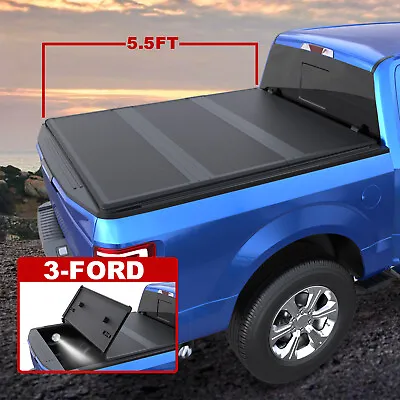 5.5FT Bed TRI-Fold Fiberglass Hard Truck Tonneau Cover For 2015-2024 Ford F-150 • $382.96