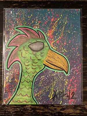 8x10 Hand Painted (Green Bird Pink Mohawk) Black Light - Pop Art • $9.99