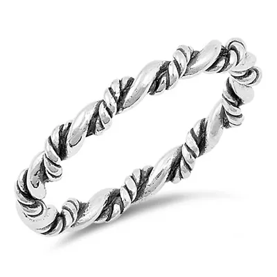 Oxidized Rope Twist Stackable Knot Ring New .925 Sterling Silver Band Sizes 4-10 • $13.49