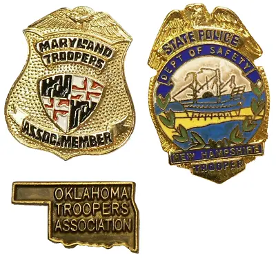 Police Trooper Pins Lot Of 3 Maryland New Hampshire Oklohoma Vintage #10286* • $21.94