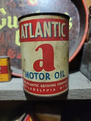 Vintage Antique Atlantic Metal Motor Oil Can Quart Gas Station Garage • $45